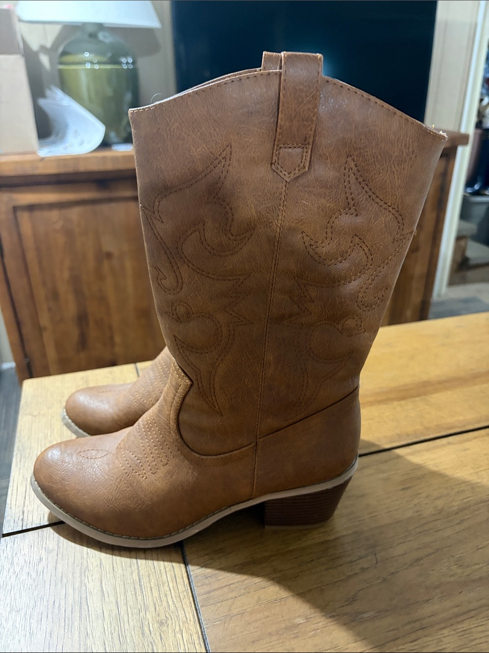 Classic Western Mid-Calf Boots in Tan